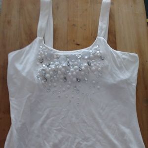 White House Black Market White Tank with Gemstones